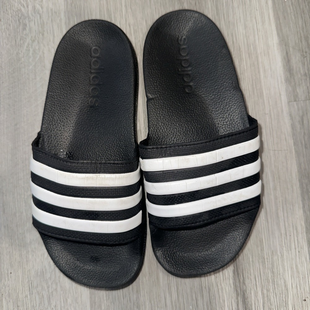 Adidas Kids Black White Slides Sandals Slip On Size 13